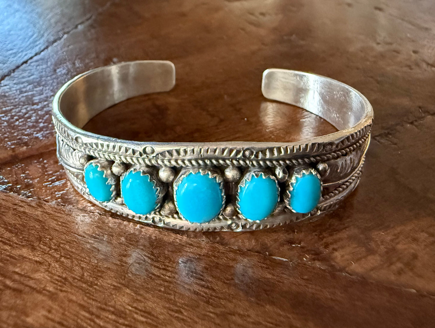 Sterling Turquoise 5 Stone Cuff Bracelet