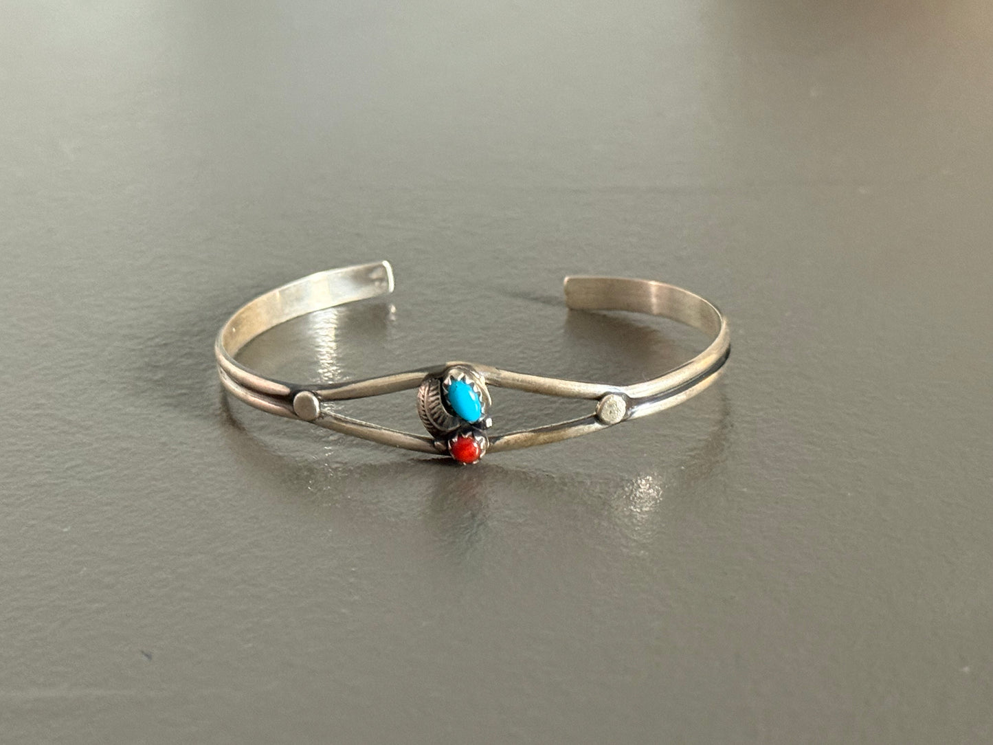 Sweet Dainty Turquoise and Coral Bracelet Cuff