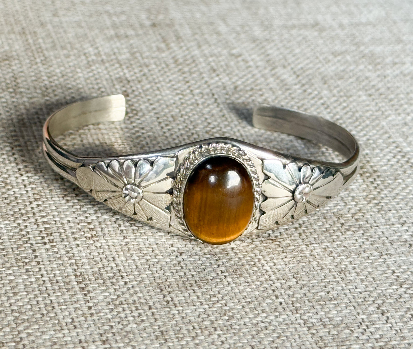 Sterling Silver Tiger Eye Bracelet Cuff