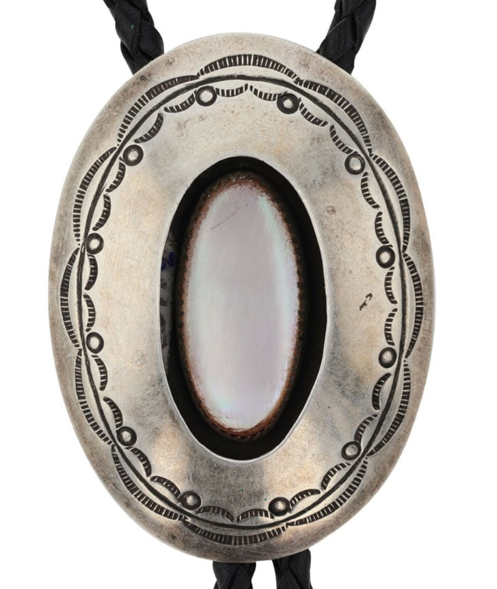 Vintage Sterling Silver Pink Mussell Shell Bolo Tie