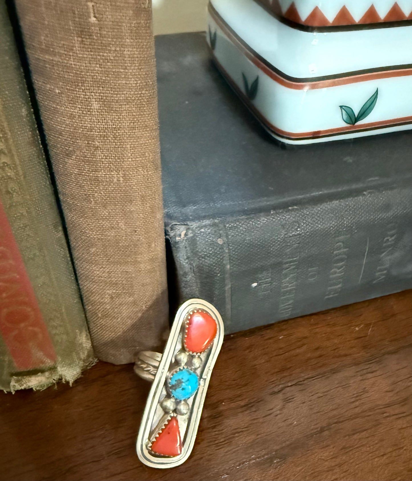 Sterling Turquoise and Coral Ring