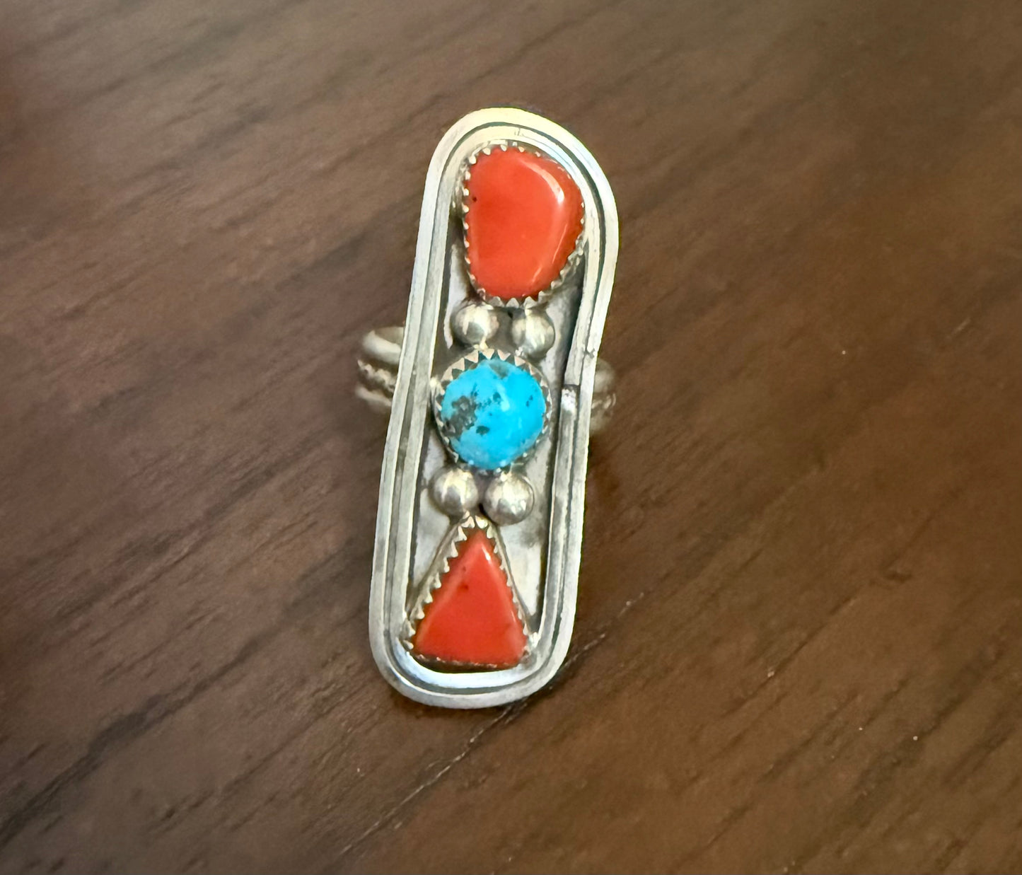 Sterling Turquoise and Coral Ring