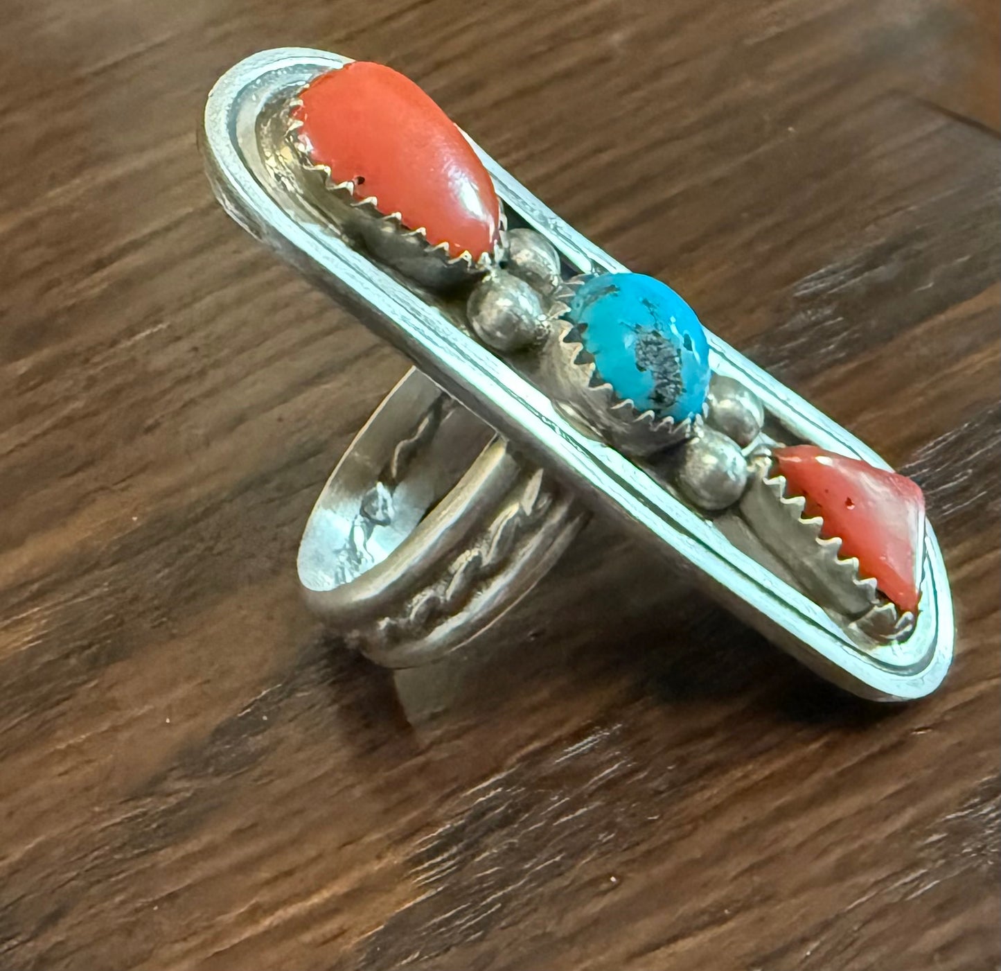 Sterling Turquoise and Coral Ring