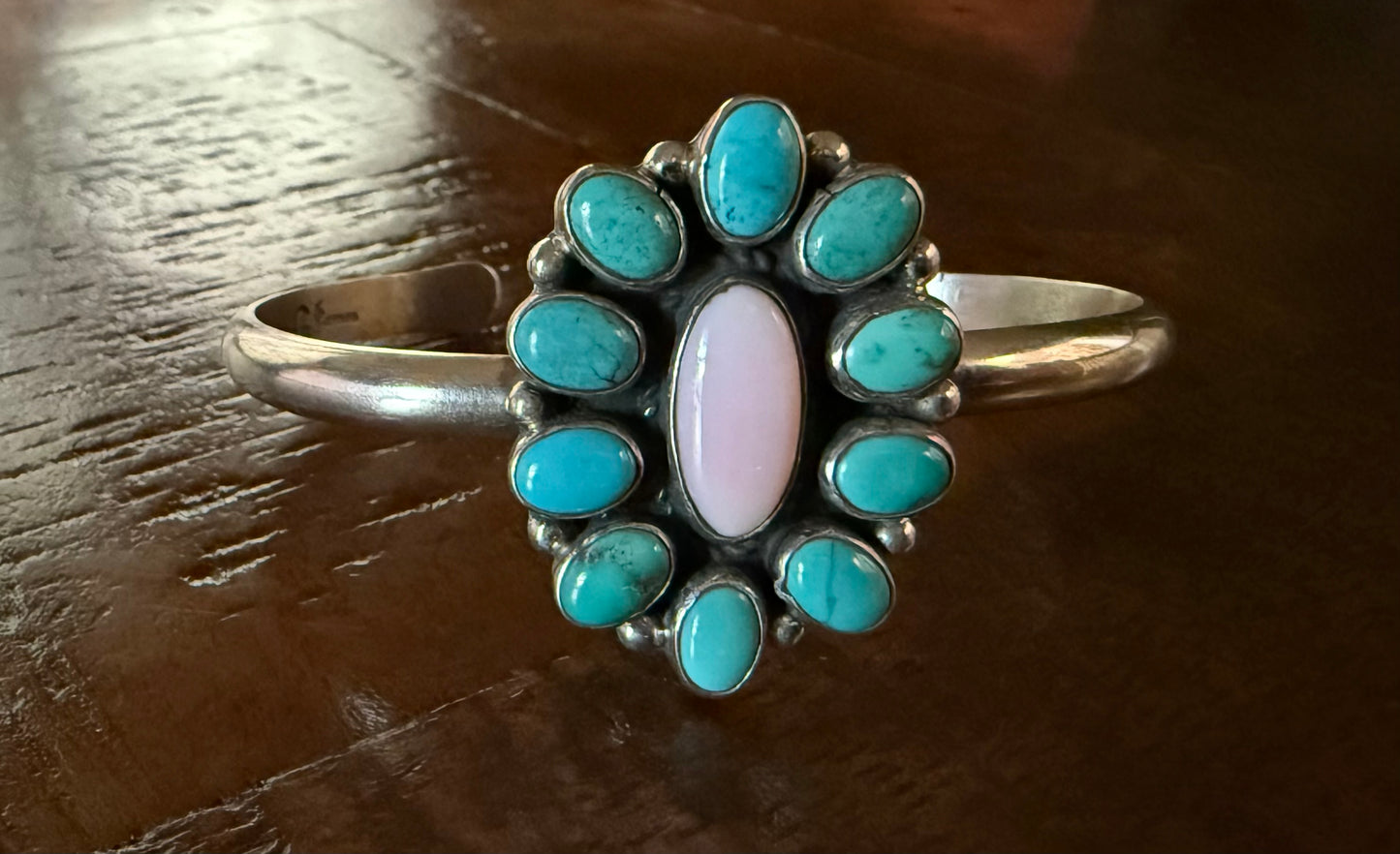 Sterling Turquoise and Pink Conch Cuff Bracelet