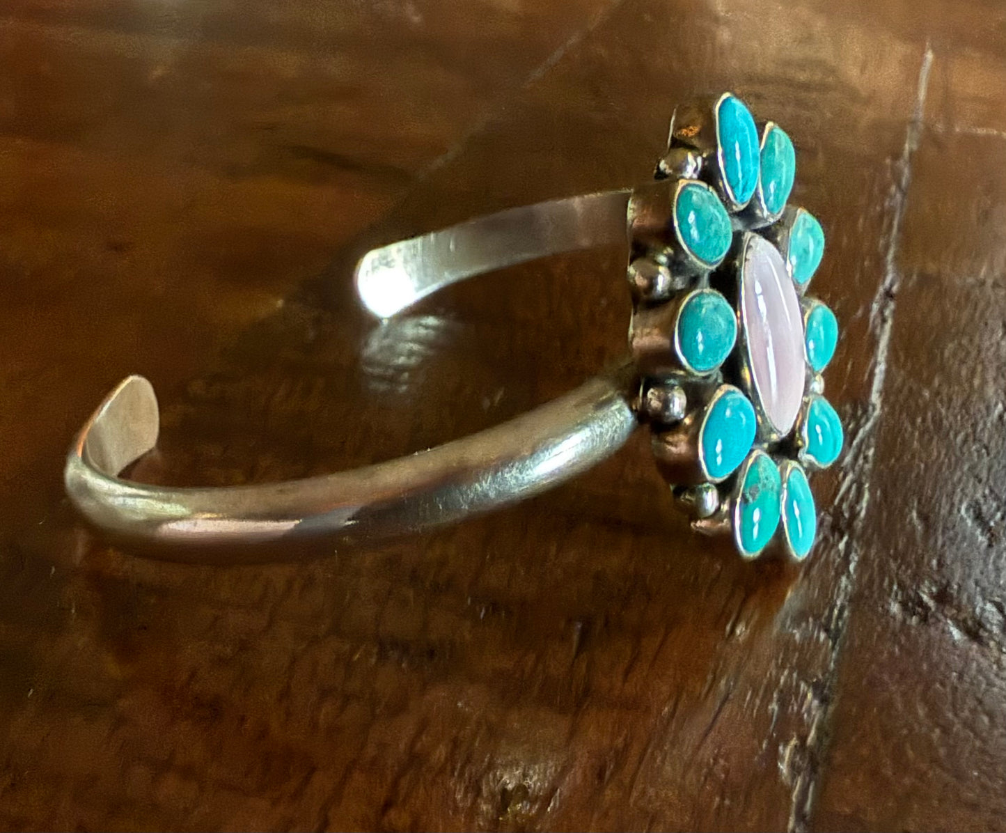 Sterling Turquoise and Pink Conch Cuff Bracelet