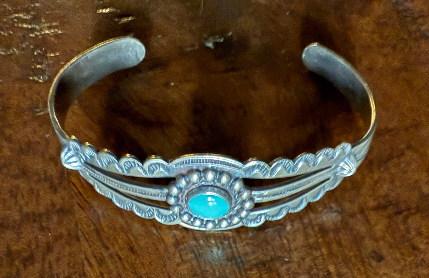Sterling Turquoise Stamp Detail Cuff Bracelet