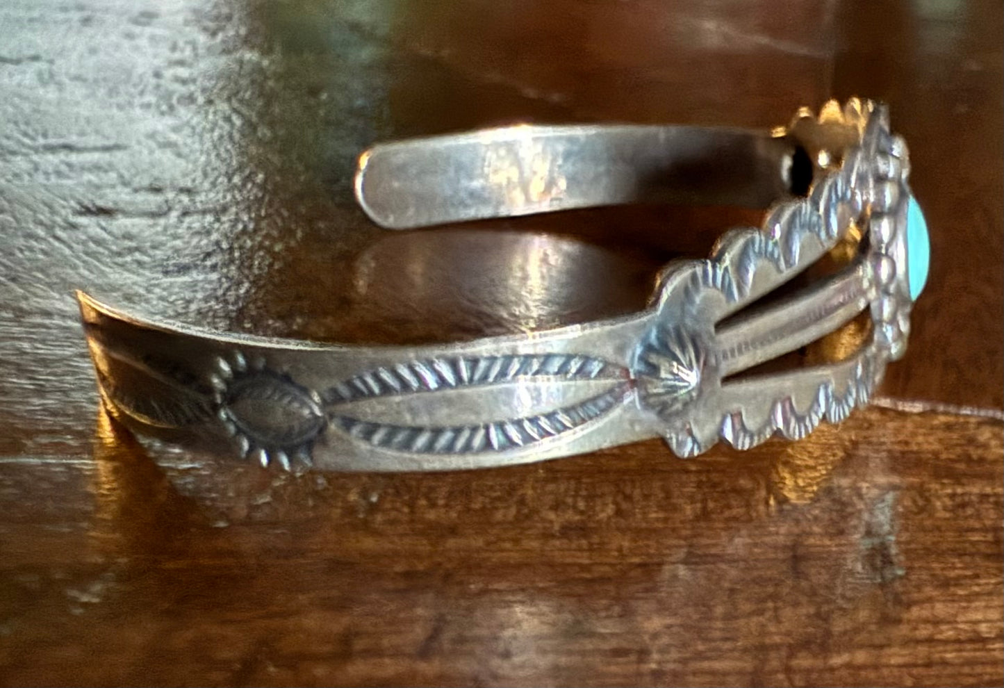 Sterling Turquoise Stamp Detail Cuff Bracelet