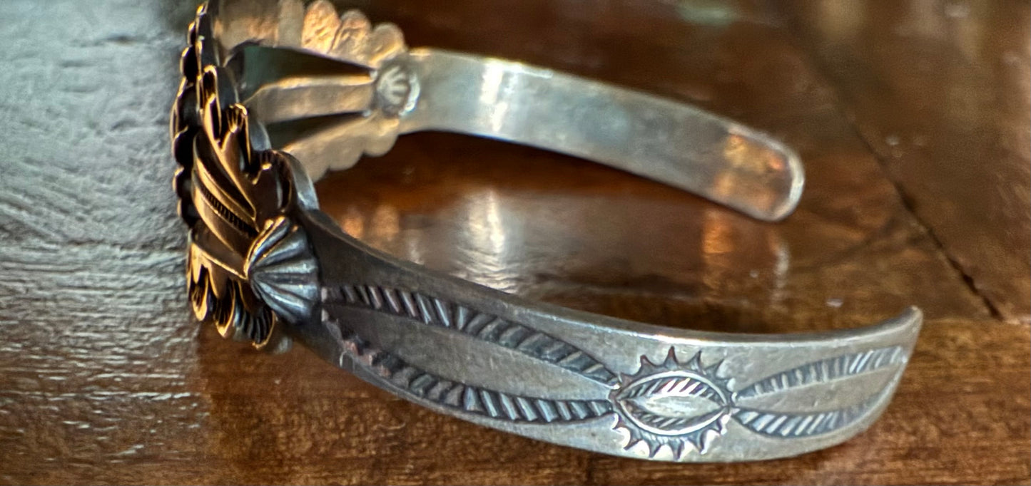 Sterling Turquoise Stamp Detail Cuff Bracelet