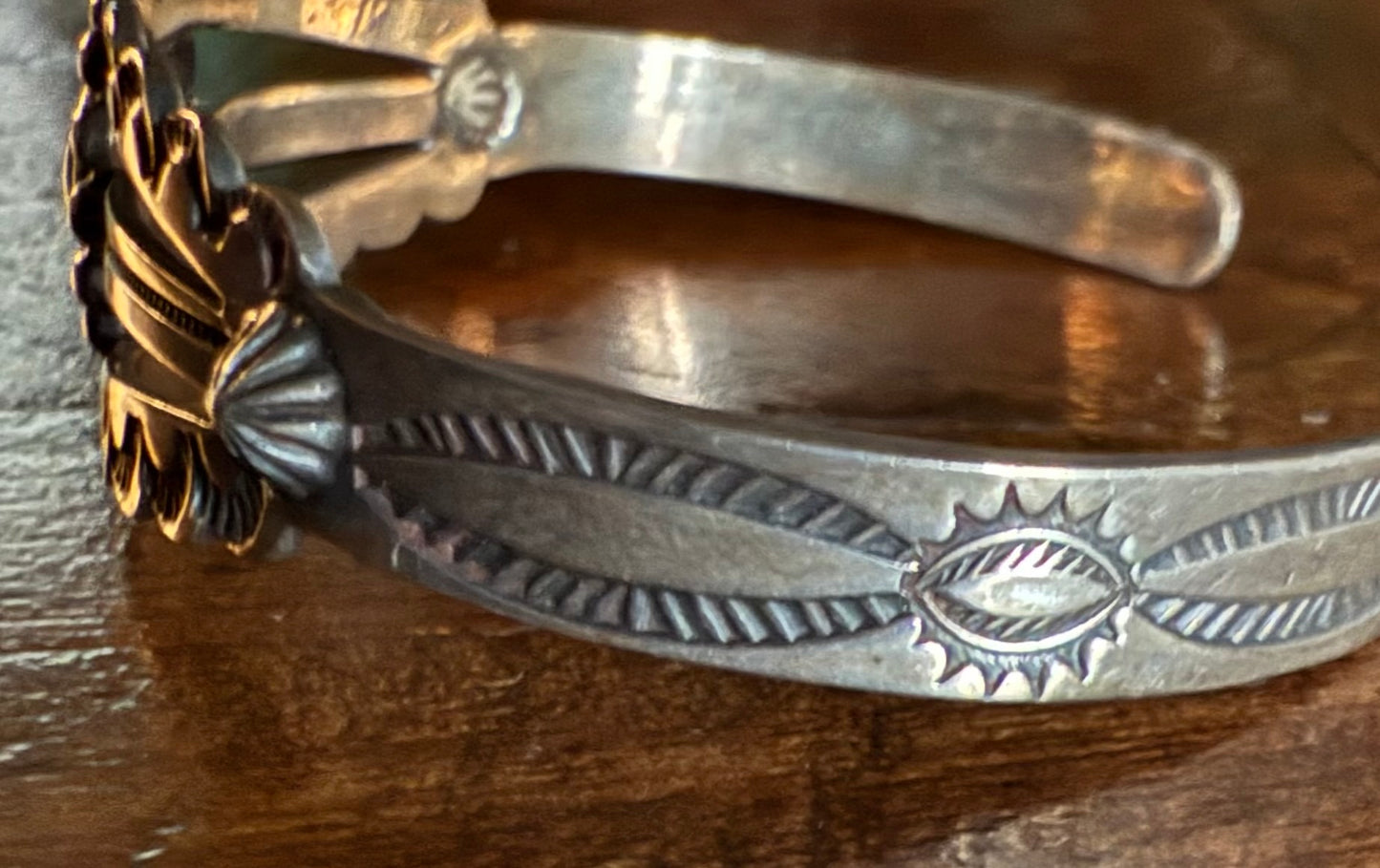 Sterling Turquoise Stamp Detail Cuff Bracelet