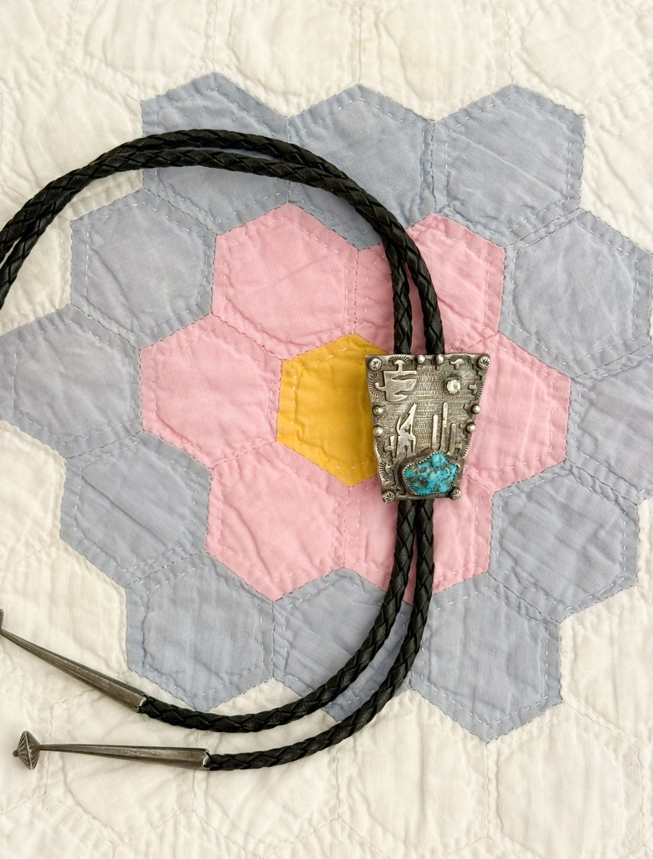 Vintage Turquoise and White Sapphire Bolo Tie