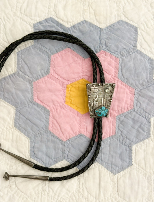 Vintage Turquoise and White Sapphire Bolo Tie