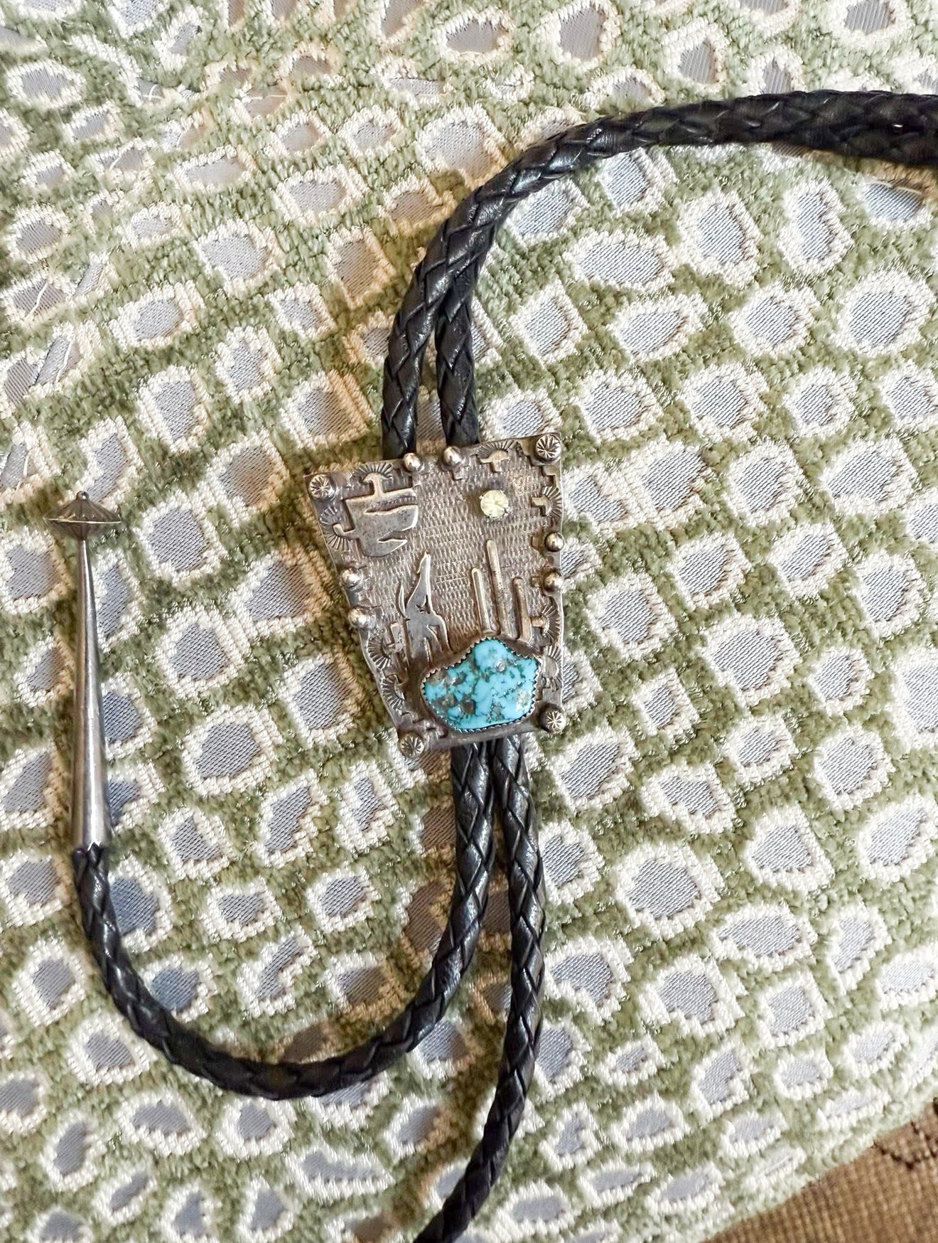 Vintage Turquoise and White Sapphire Bolo Tie