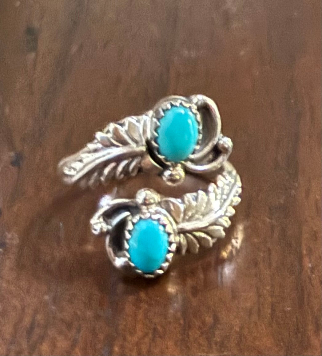 Sterling Turquoise Adjustable Feather Ring