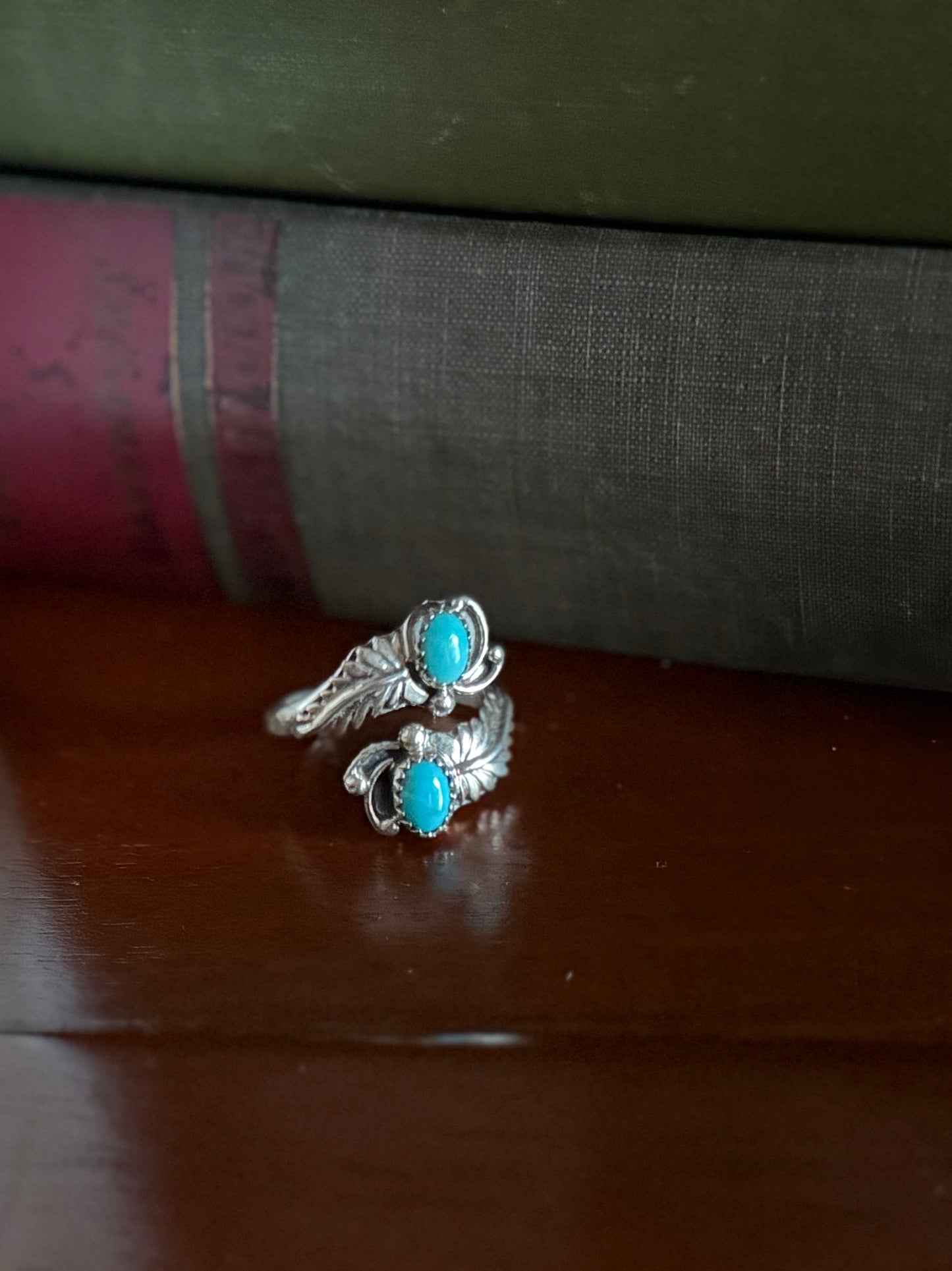 Sterling Turquoise Adjustable Feather Ring