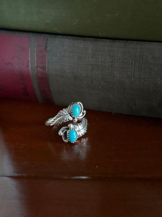 Sterling Turquoise Adjustable Feather Ring