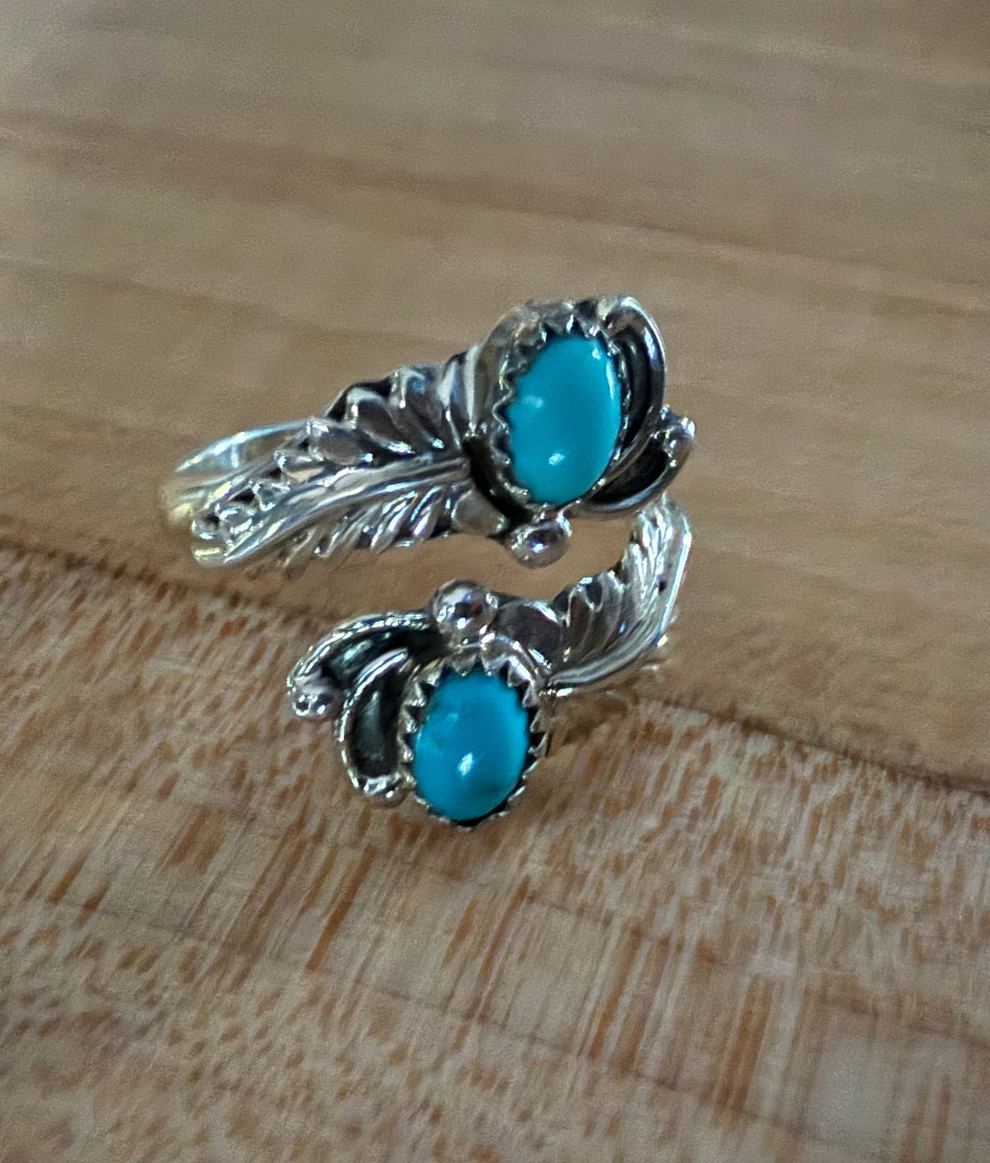 Sterling Turquoise Adjustable Feather Ring