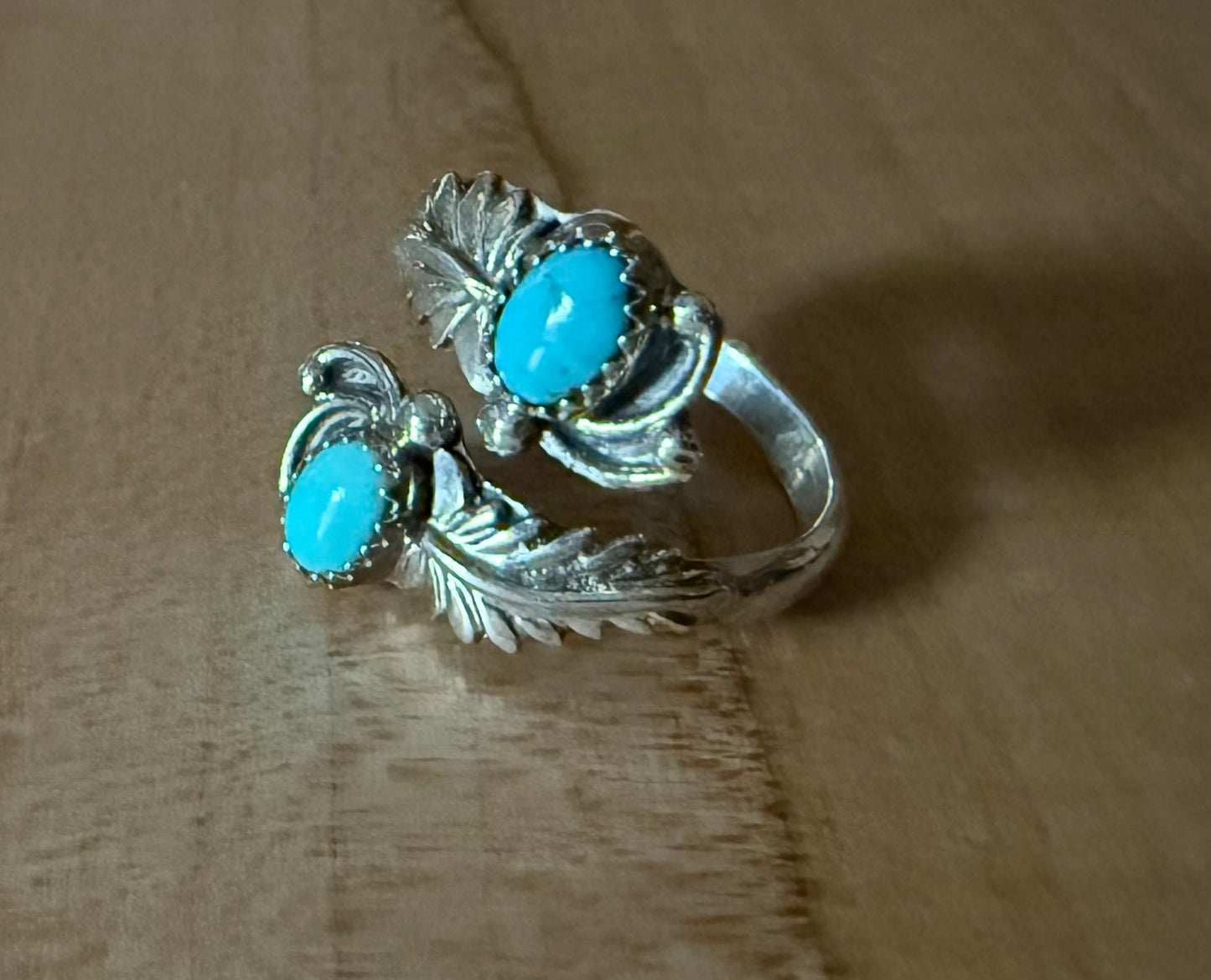 Sterling Turquoise Adjustable Feather Ring