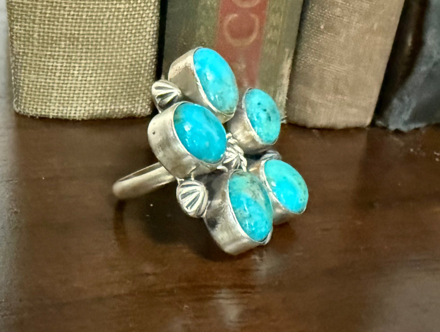 Sterling Turquoise Flower Cluster Ring