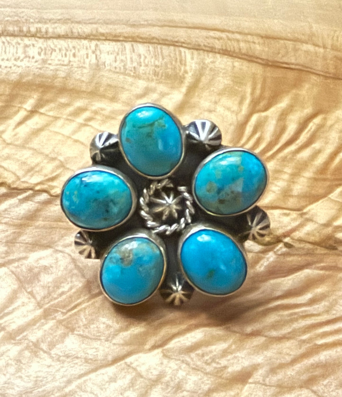 Sterling Turquoise Flower Cluster Ring