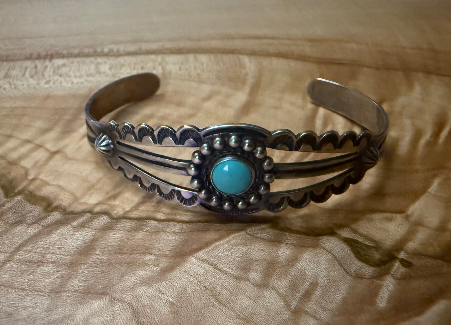 Sterling Turquoise Stamp Detail Cuff Bracelet