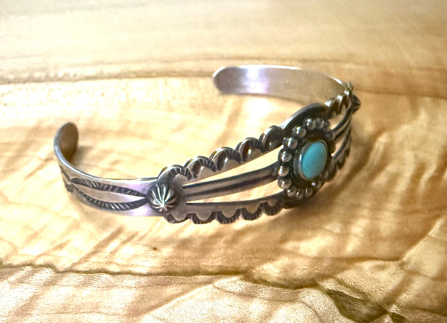 Sterling Turquoise Stamp Detail Cuff Bracelet