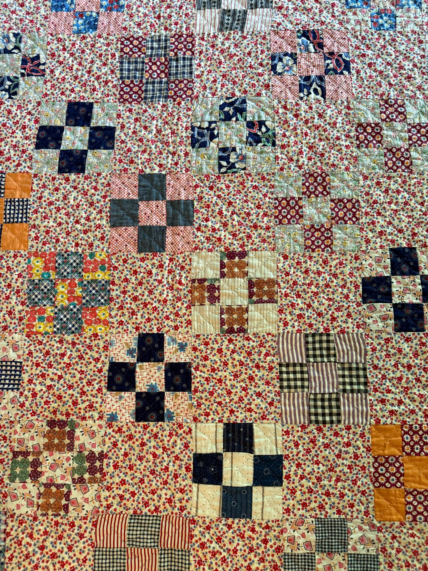 Vintage Red Floral Background Nine Patch Quilt