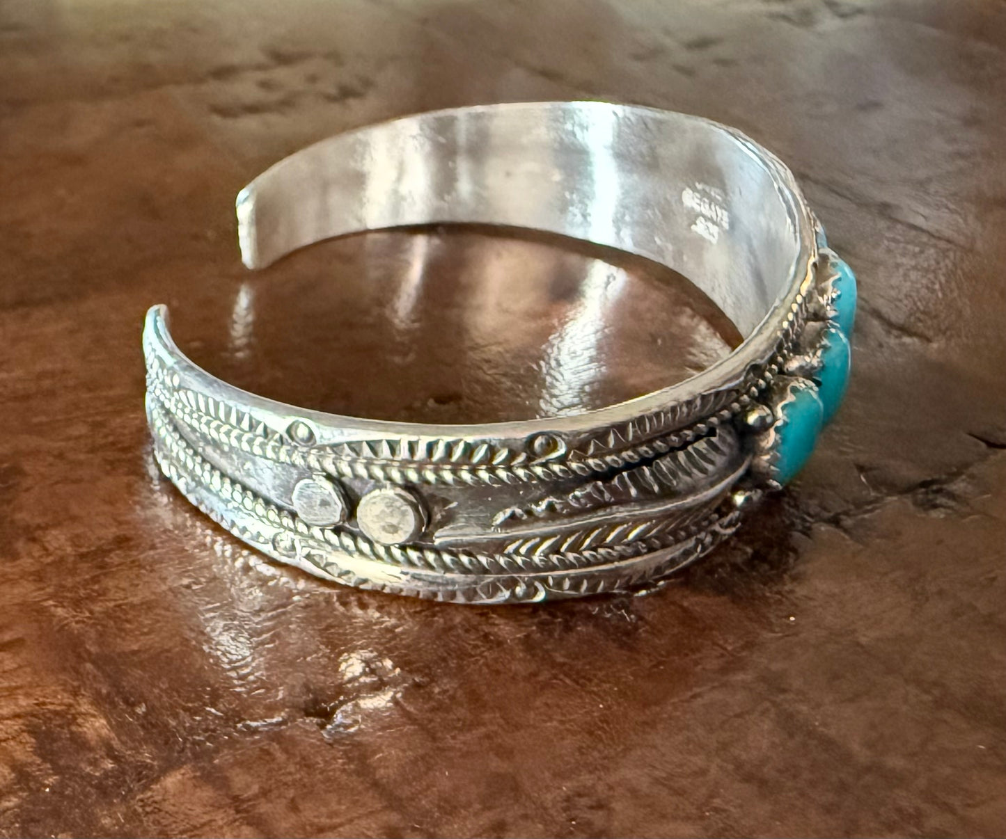 Sterling Turquoise 5 Stone Cuff Bracelet