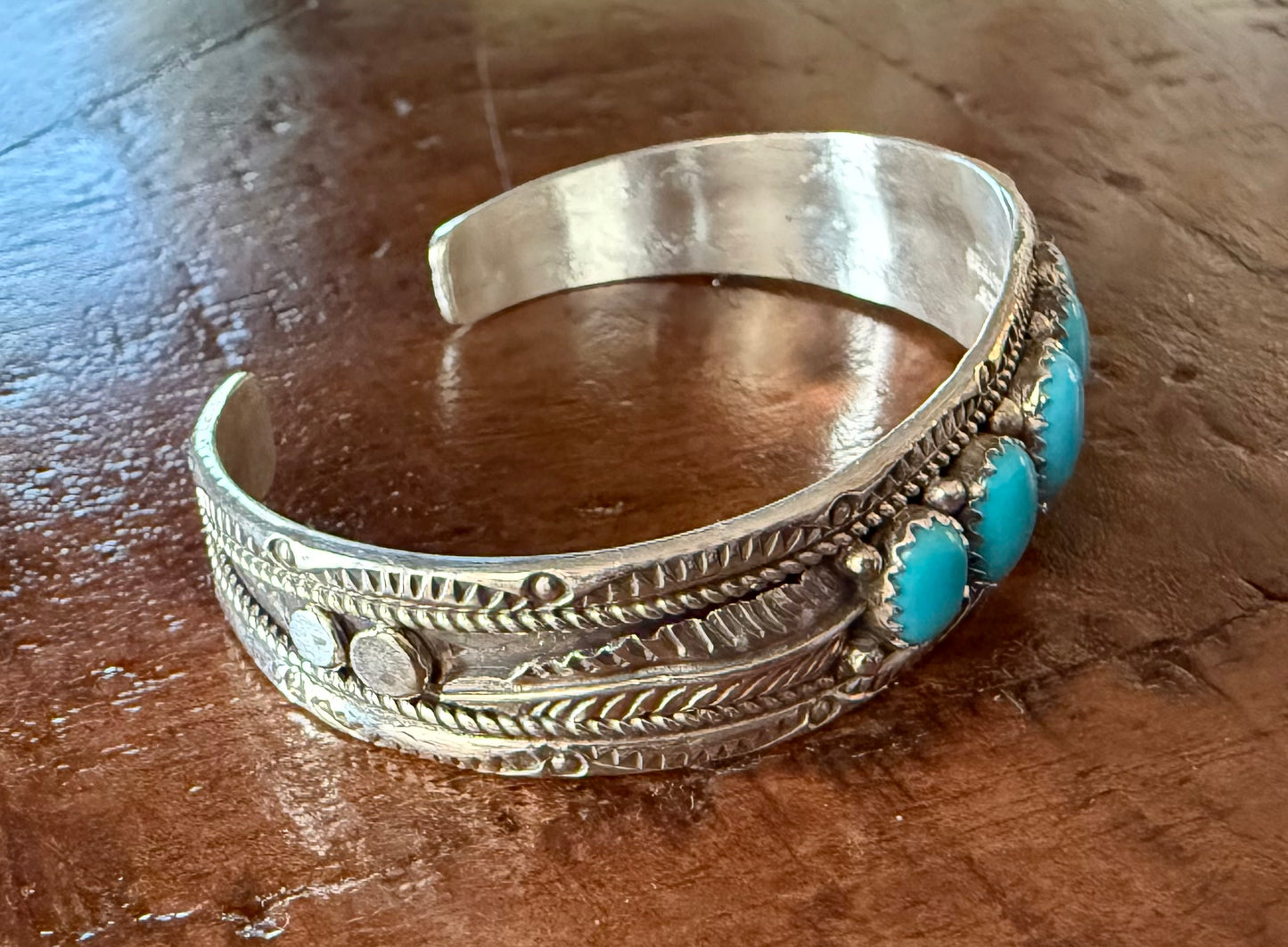 Sterling Turquoise 5 Stone Cuff Bracelet