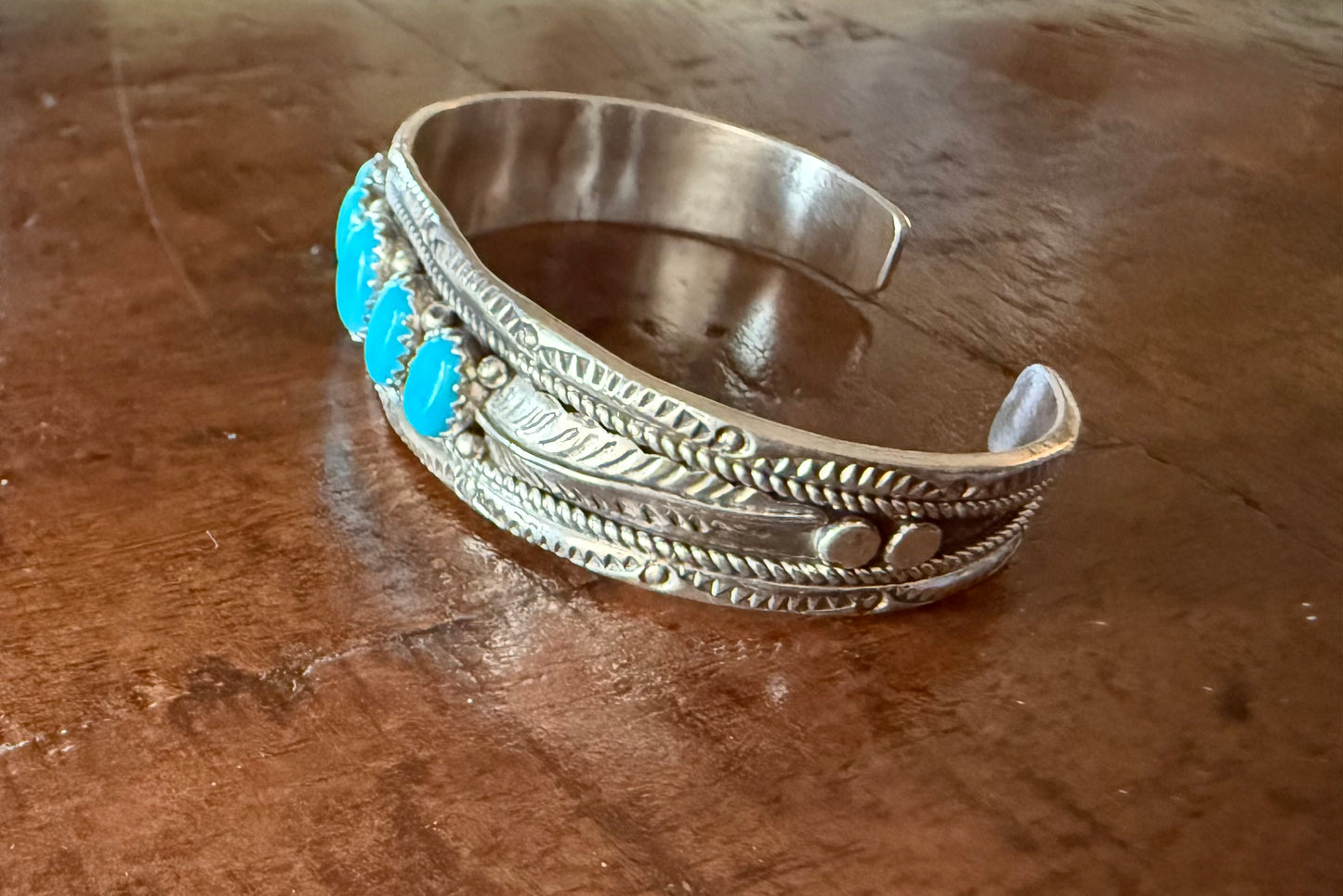 Sterling Turquoise 5 Stone Cuff Bracelet