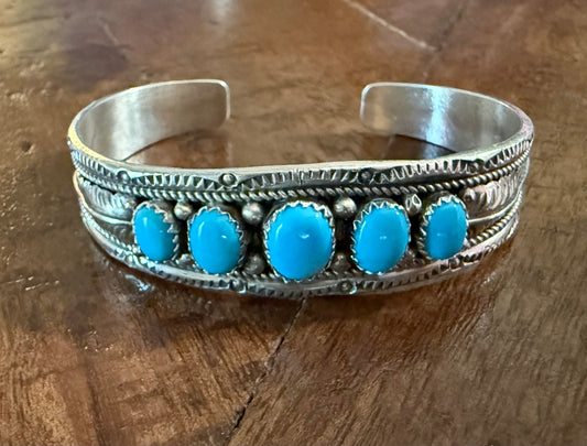 Sterling Turquoise 5 Stone Cuff Bracelet