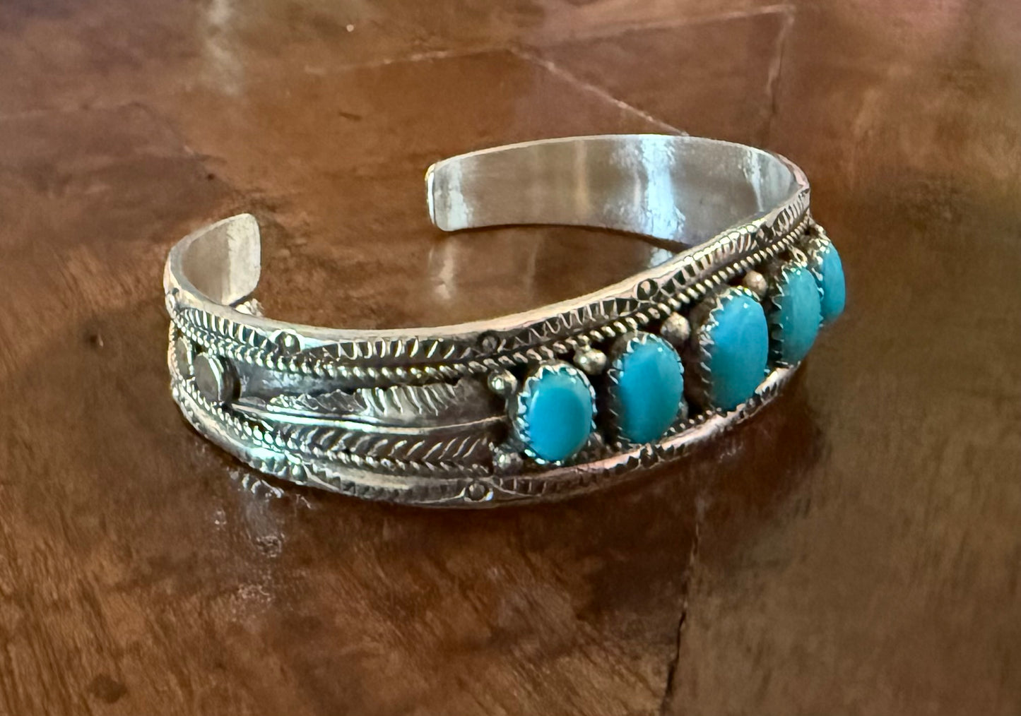 Sterling Turquoise 5 Stone Cuff Bracelet