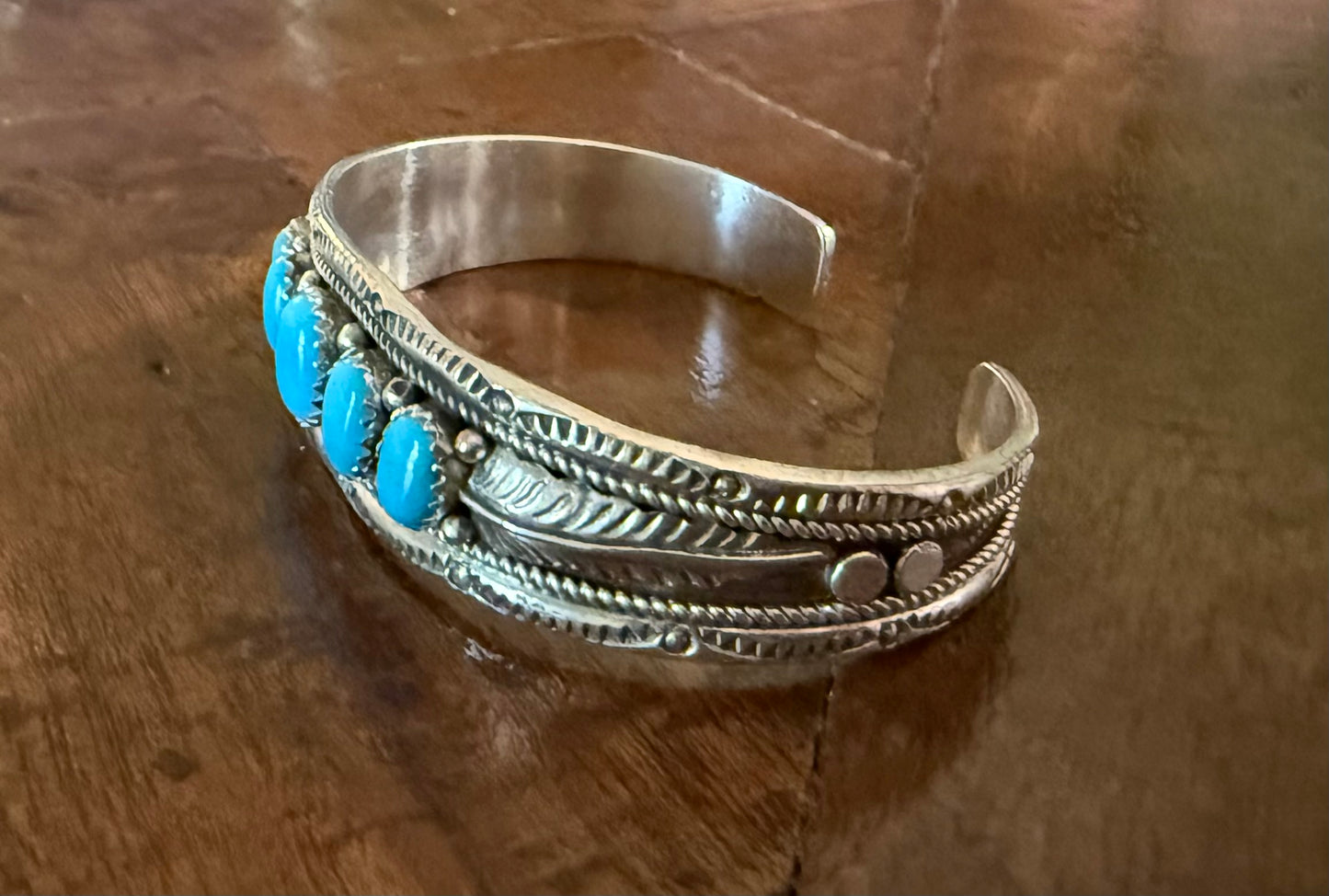 Sterling Turquoise 5 Stone Cuff Bracelet