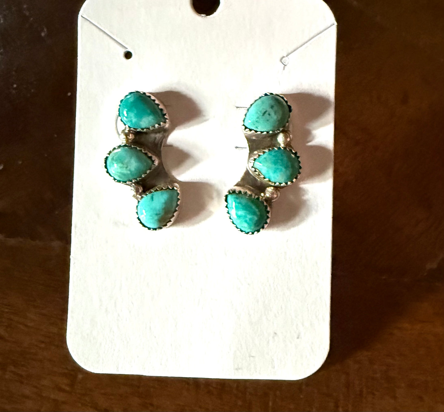Sterling Turquoise 3 Stone Post Earrings