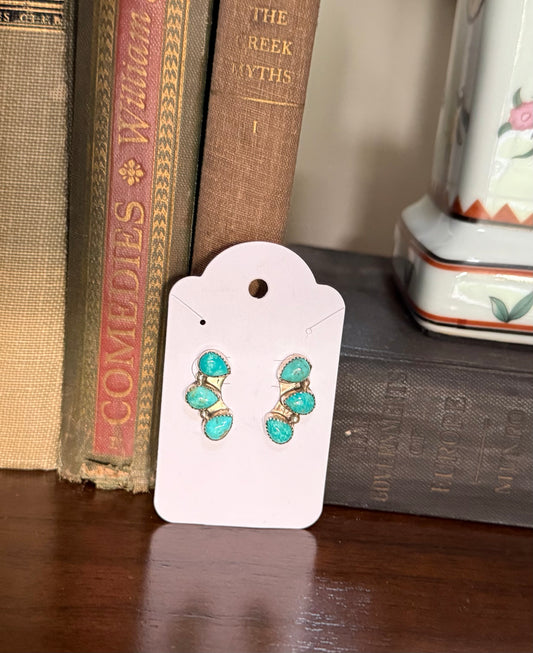 Sterling Turquoise 3 Stone Post Earrings