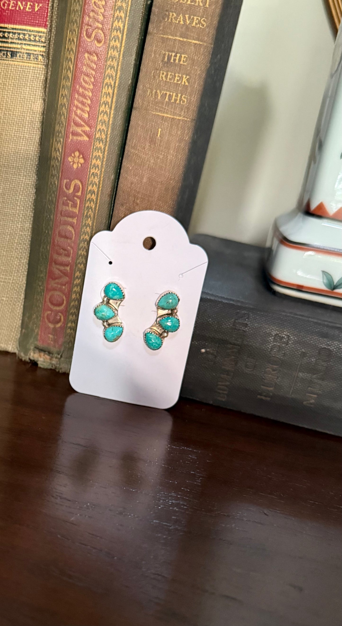 Sterling Turquoise 3 Stone Post Earrings