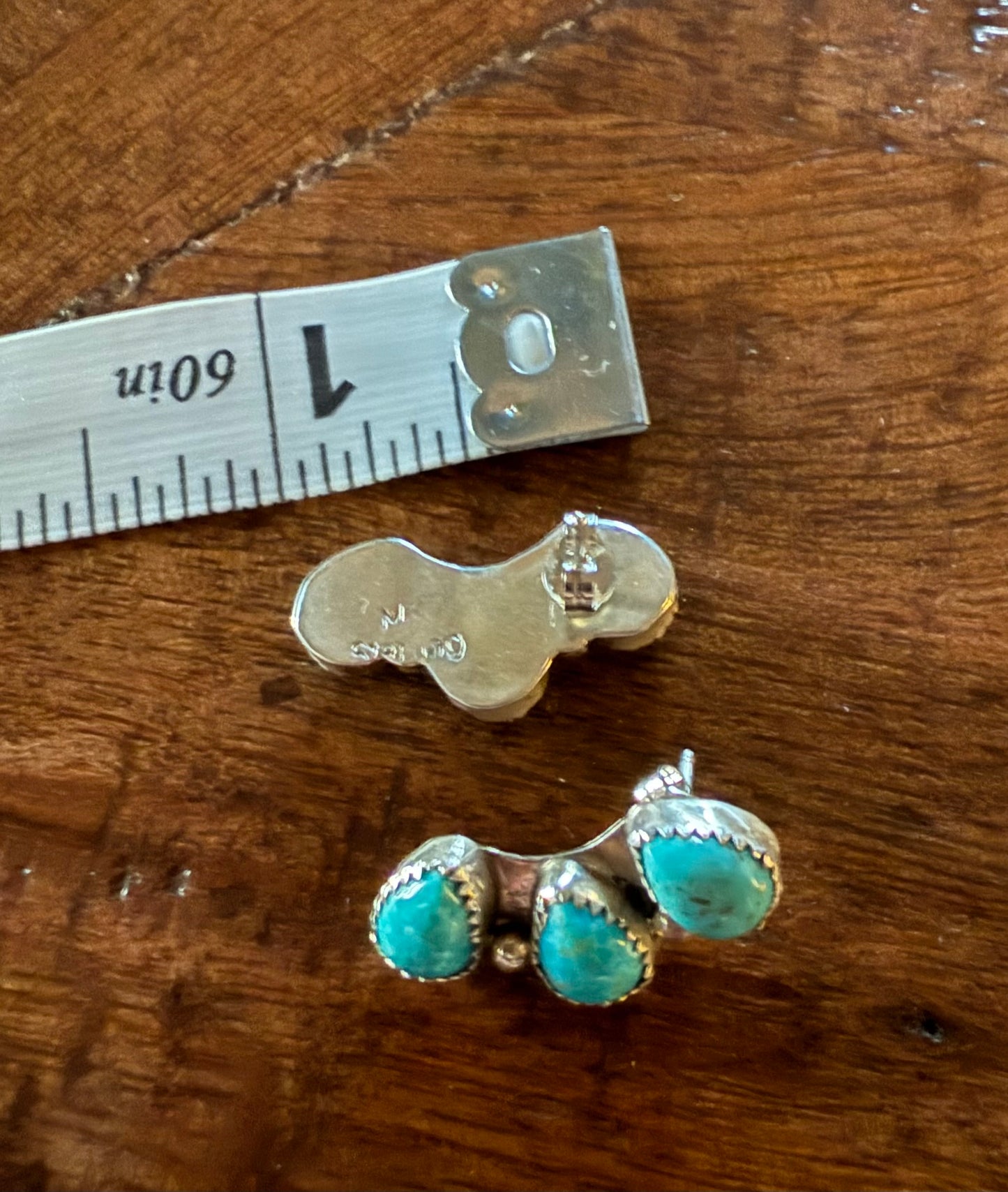 Sterling Turquoise 3 Stone Post Earrings