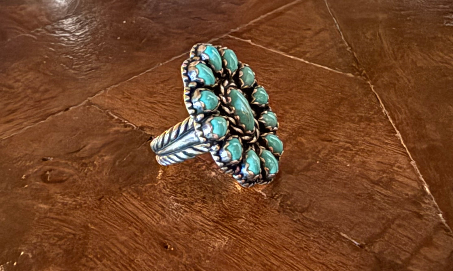 Sterling Turquoise Cluster Ring