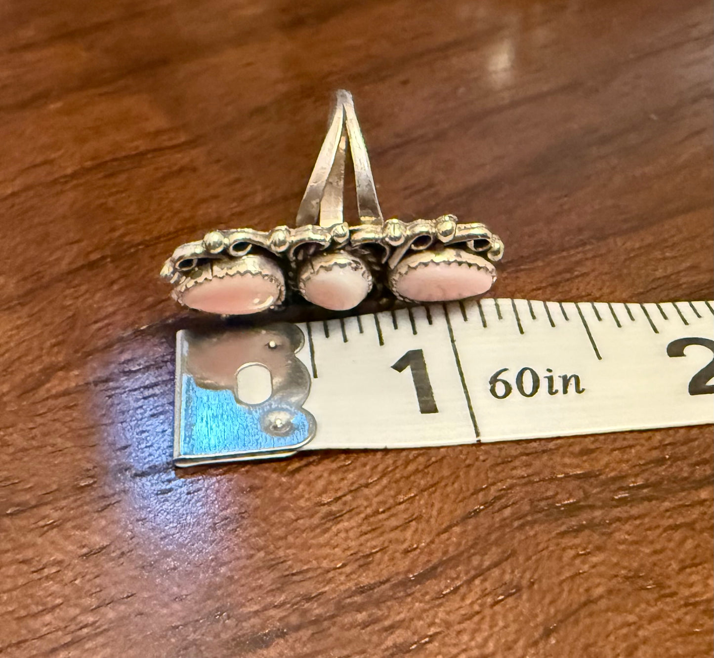 Sterling Pink Conch 3 Stone Ring