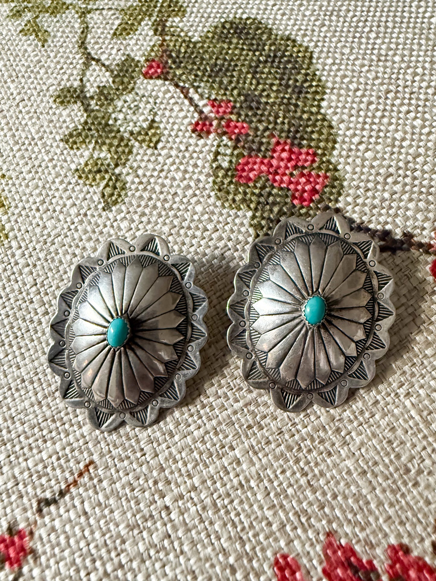 Sterling Turquoise Concho Earrings