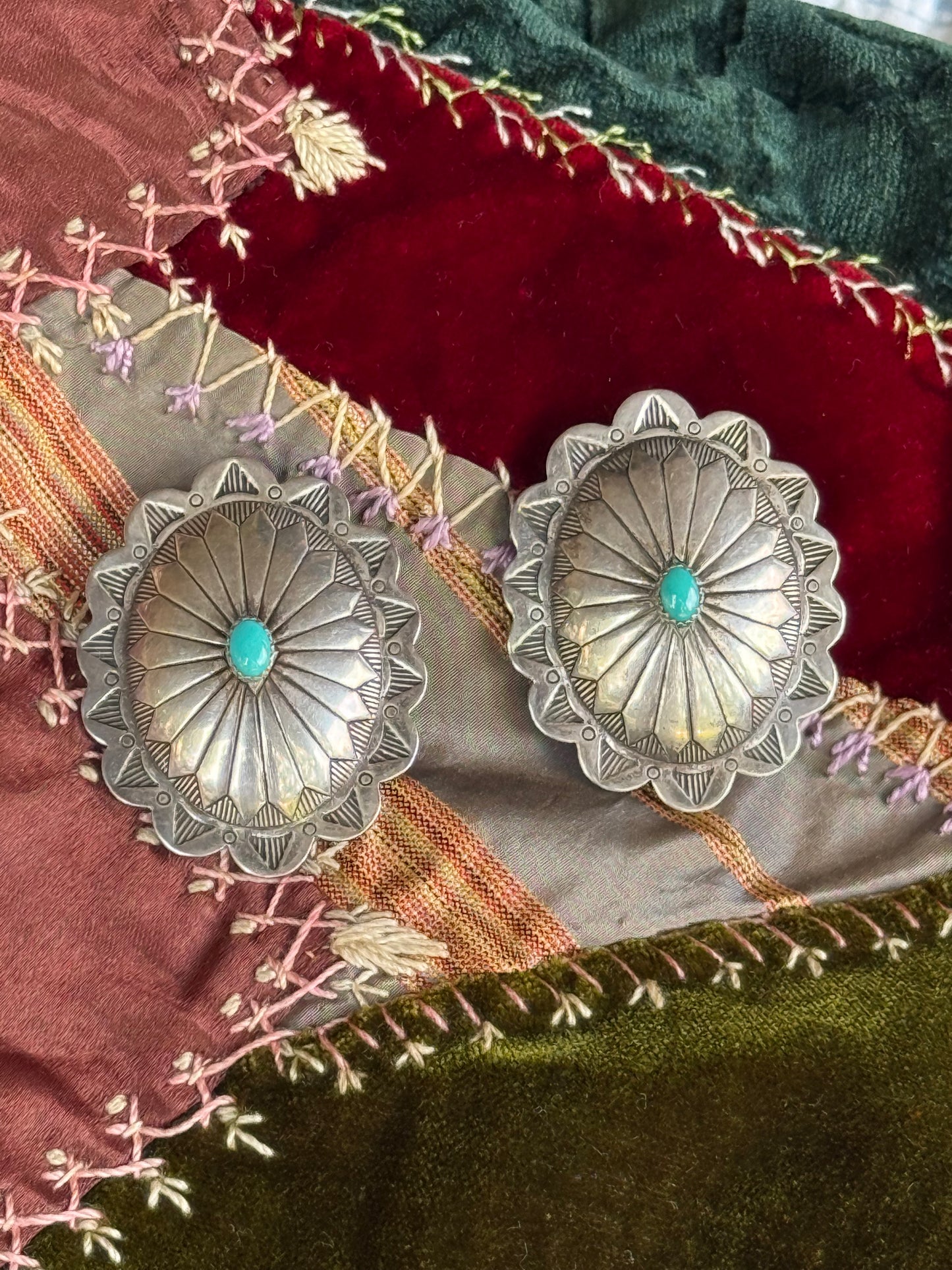 Sterling Turquoise Concho Earrings