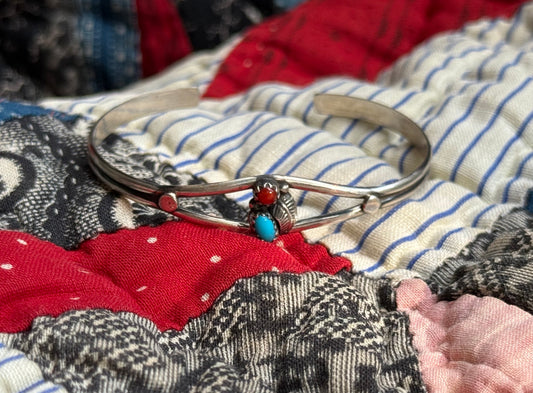 Sweet Dainty Turquoise and Coral Bracelet Cuff
