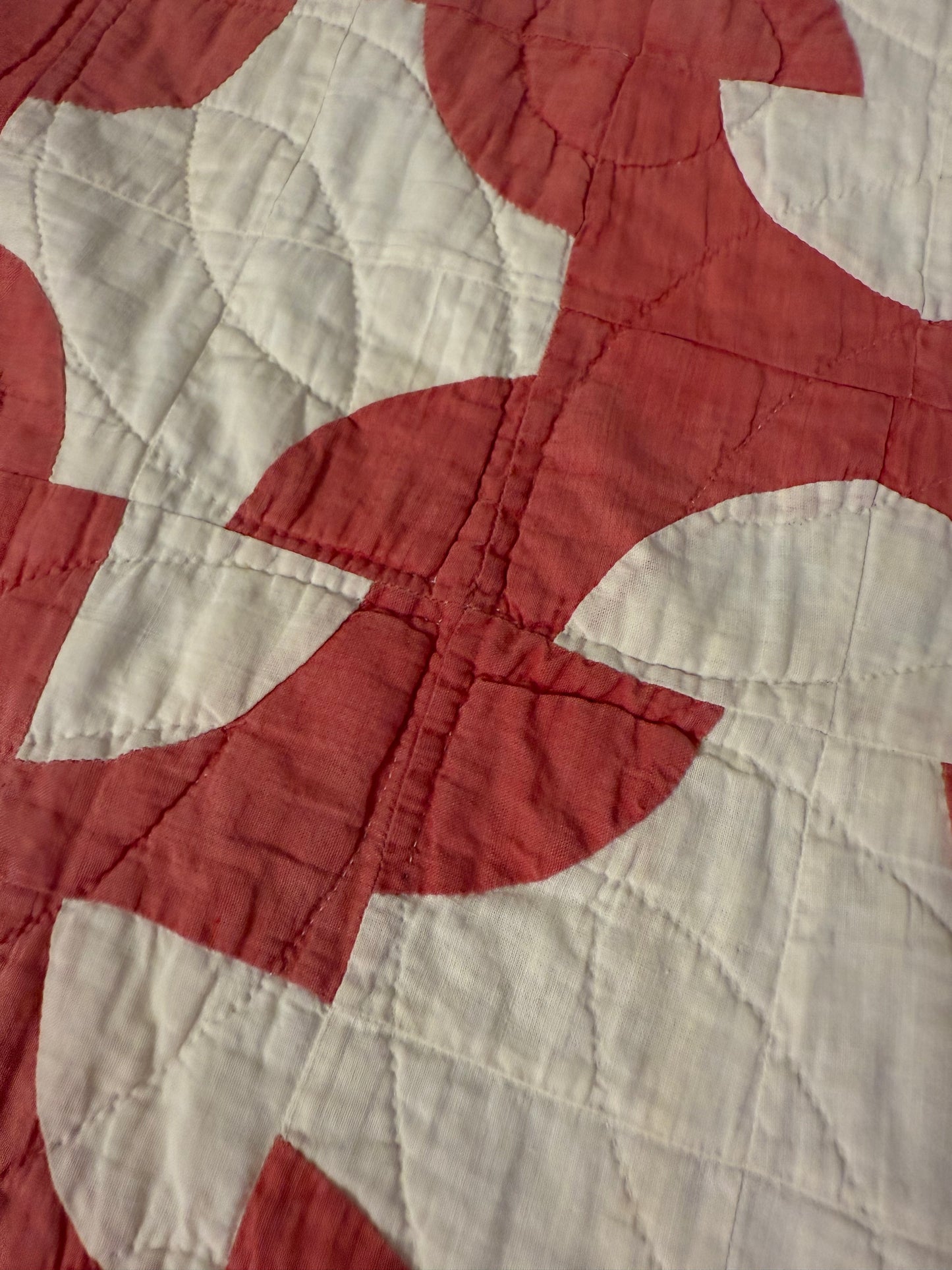 Vintage Red and White Drunkards Path Quilt