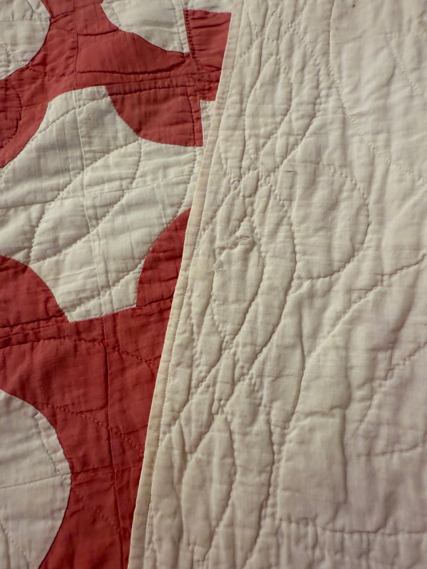 Vintage Red and White Drunkards Path Quilt