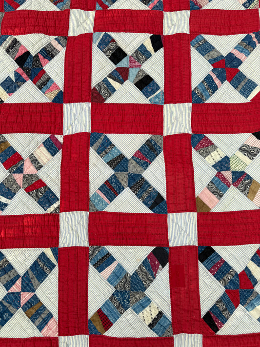Vintage Red, White, and Blue X Block Cutter Quilt
