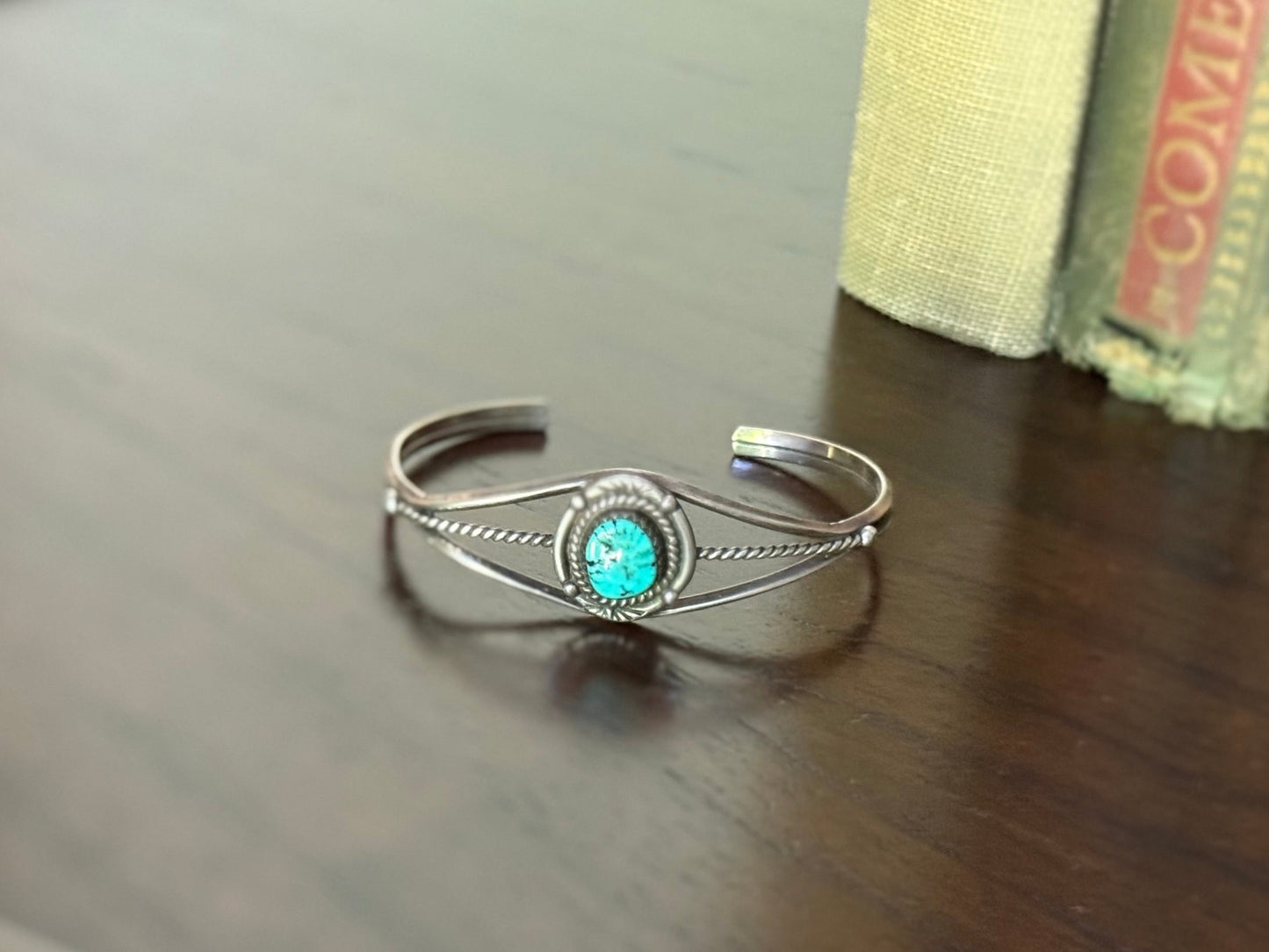 Sterling Turquoise Cuff Bracelet with Rope Detail