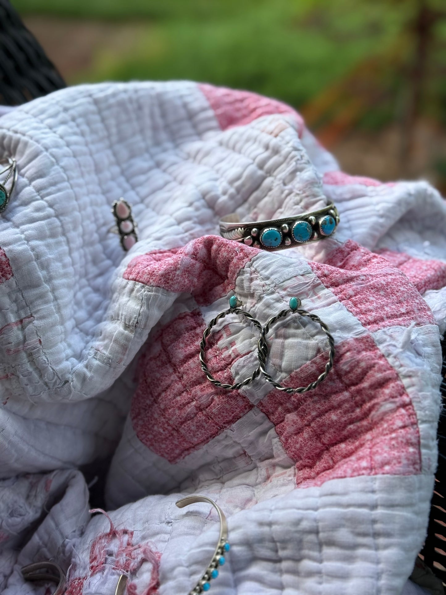 Sterling Turquoise 3 Stone Chunky Cuff Bracelet