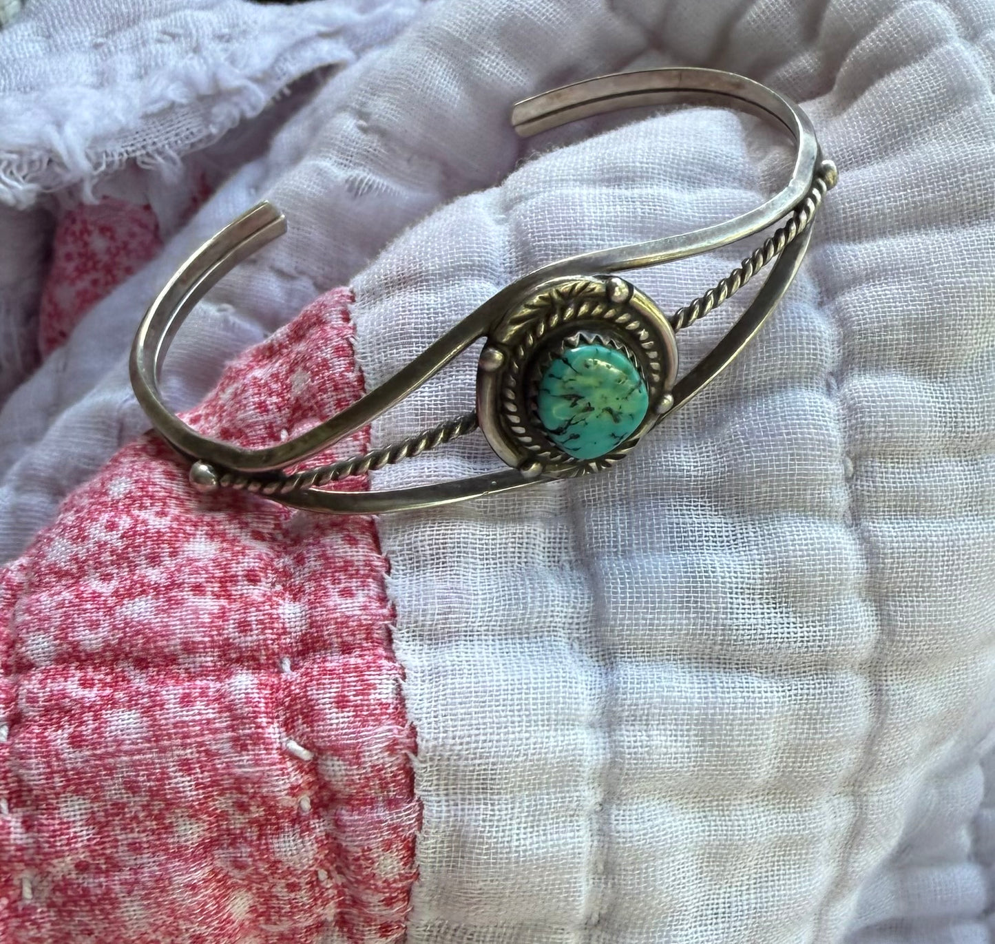 Sterling Turquoise Cuff Bracelet with Rope Detail