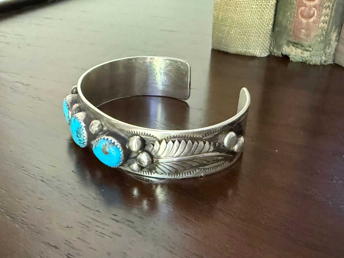 Sterling Turquoise 3 Stone Chunky Cuff Bracelet