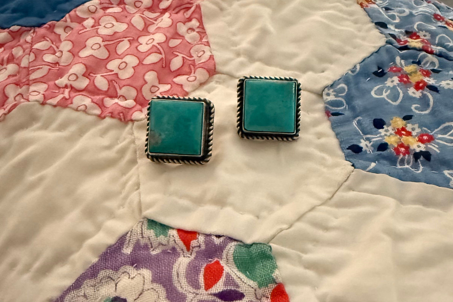Sterling Turquoise Square Post Earrings