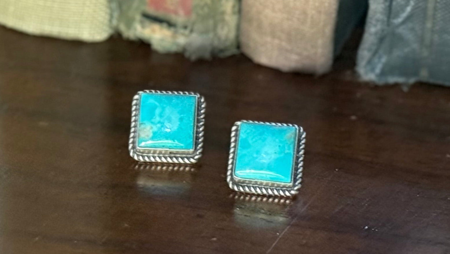 Sterling Turquoise Square Post Earrings